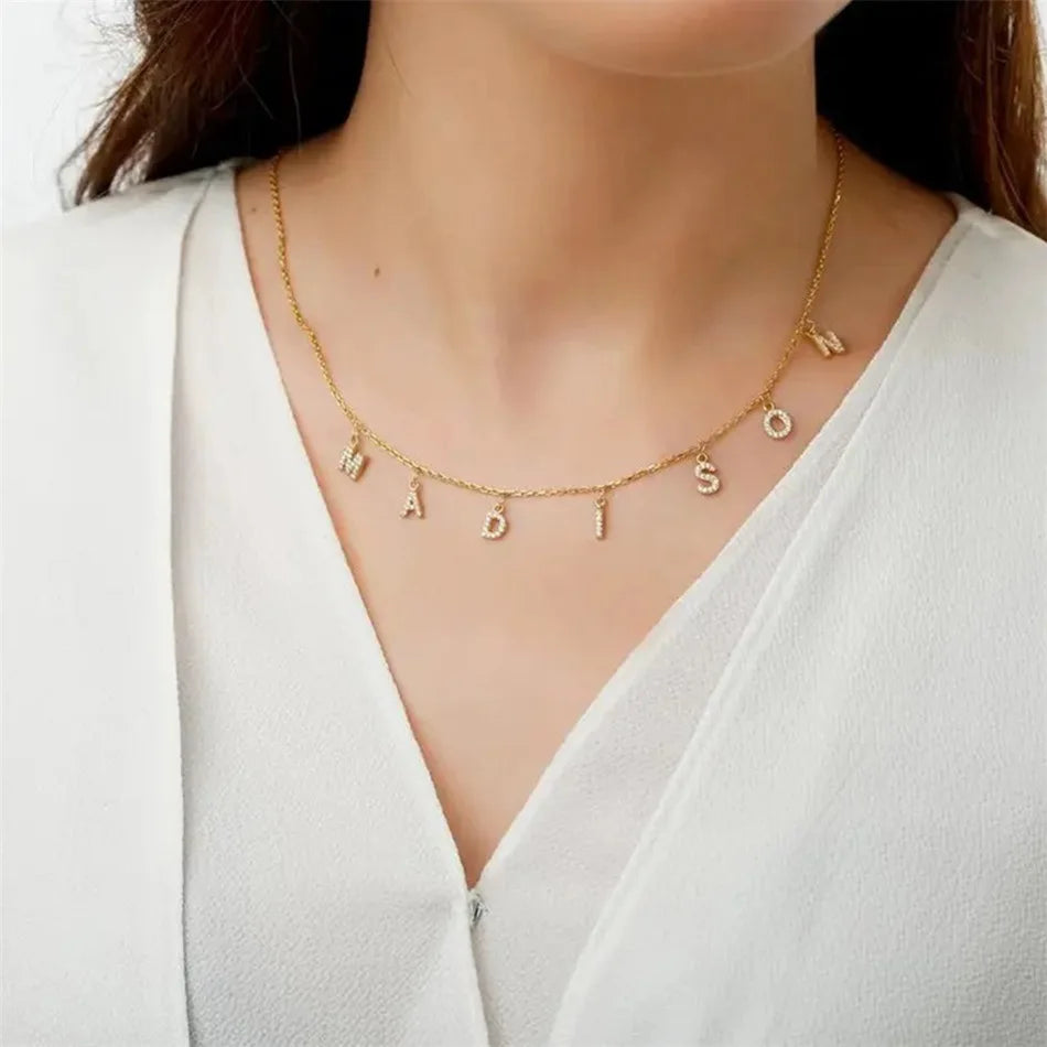 Collier personnalisé avec nom DIY pour femme, pendentif en zircon, en acier inoxydable, breloques de déclaration initiales