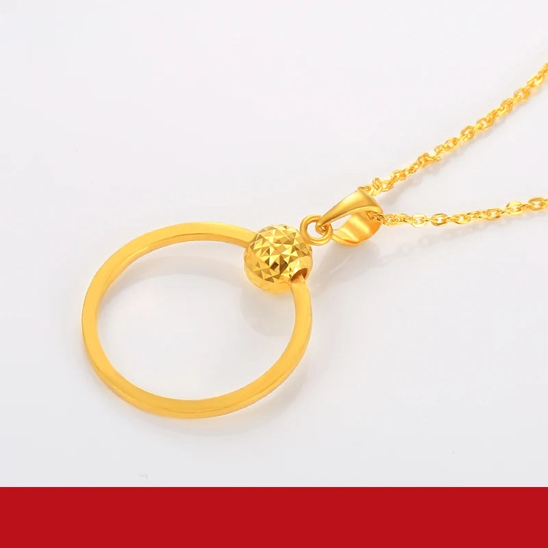24K Pure Gold Pendant Real AU 999 Solid Gold Charm Beautiful Round Classic Fine Jewelry