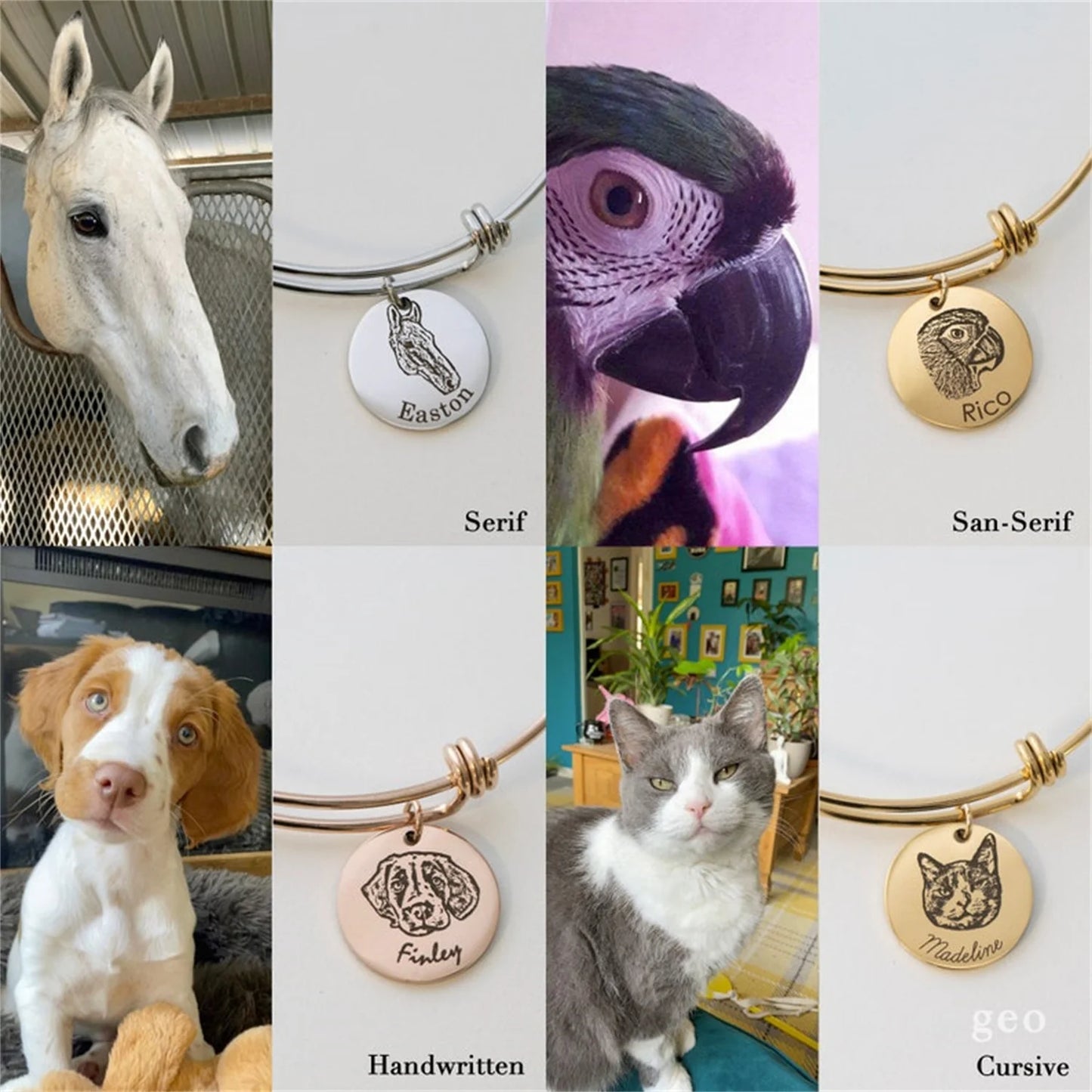 Personalized Pet Photo Disc Bracelet For Women Tiny Cat Name Pendant Bracelet Custom Animal Photo 316L Stainless Steel Jewelry