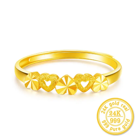 24k Gold Ring Female Heart Simple Exquisite Women Gift Party Trendy Fine Jewelry Wedding Rings Bands 2023 Engagement Classic