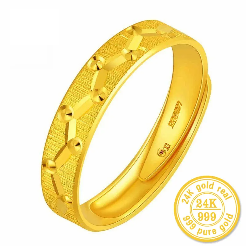 24K Pure gold classic couples Living circle gold ring neutral Couple LOVERS To marry got engaged marry MALE FAMALE GRIL