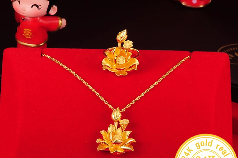 24K Pure Gold Pendant Real AU 999 Solid Gold Charm  Beautiful Flower Trendy Classic Party Fine Jewelry