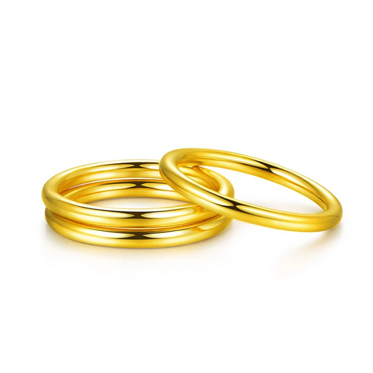 24k Gold Pure Yellow Circle Ring Smooth Surface Fashion Simple Classic Jewelry Gift For Women Men AU999 Solid