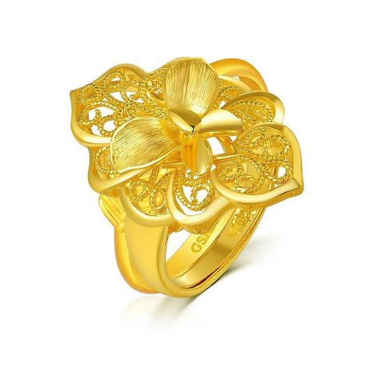 24k pure Yellow Gold with Flower Decoration Charm&Fashion Fine Jewelry for Wedding