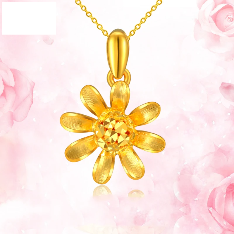 24K Pure Gold Pendant Real AU 999 Solid Gold Charm Beautiful Flower Upscale Trendy Classic Fine Jewelry