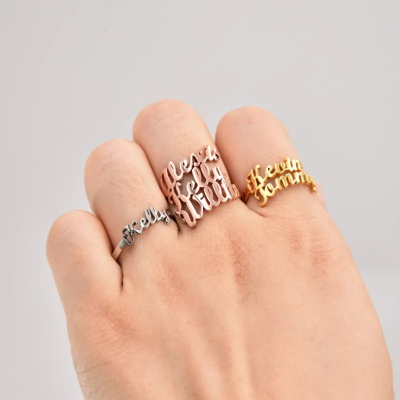 Bague personnalisée avec double nom et écriture manuscrite, cadeau personnalisé pour maman, bijoux en acier inoxydable, bague de couple empilable et réglable pour elle