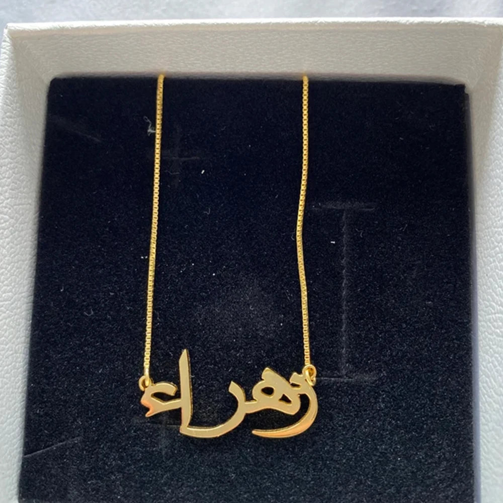 Custom Arabic Name Necklace for Women Gold Stainless Steel Letter Nameplate Pendant Personalized Islamic Necklaces Jewelry Gift