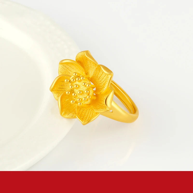 24K Pure Gold Ring Real AU 999 Solid Gold Rings Elegant Shiny  Beautiful Upscale Trendy Classic Jewelry