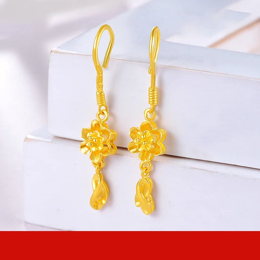 24K Pure Gold Earring Real AU 999 Solid Gold Earrings Nice Tassel Upscale Trendy Fine Jewelry