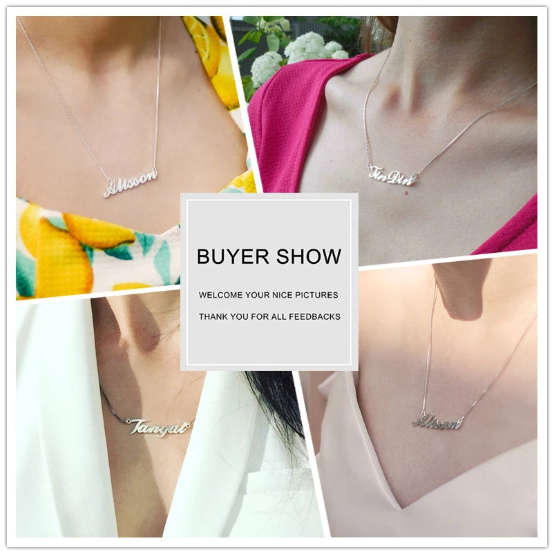 925 Sterling Silver Personalized Nameplate Letter Necklace Custom Name Pendants for Women Birthday Christmas Gift for Mother Mom