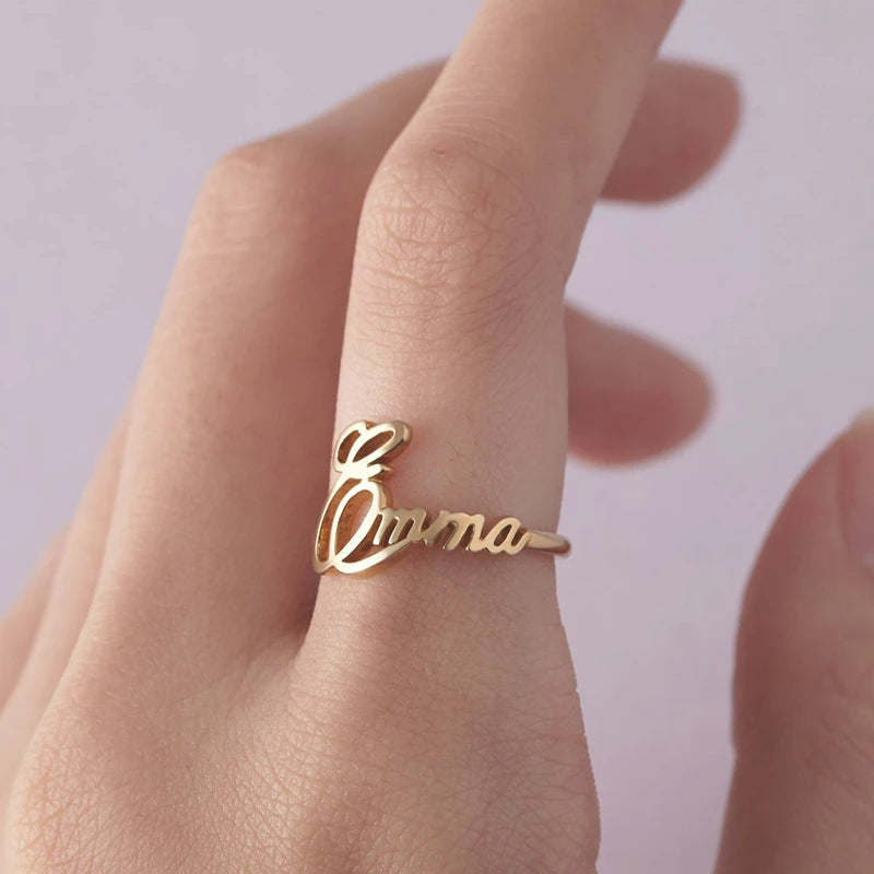 Bagues de fiançailles délicates et personnalisées en acier inoxydable avec plaque signalétique personnalisée, cadeaux de mariage