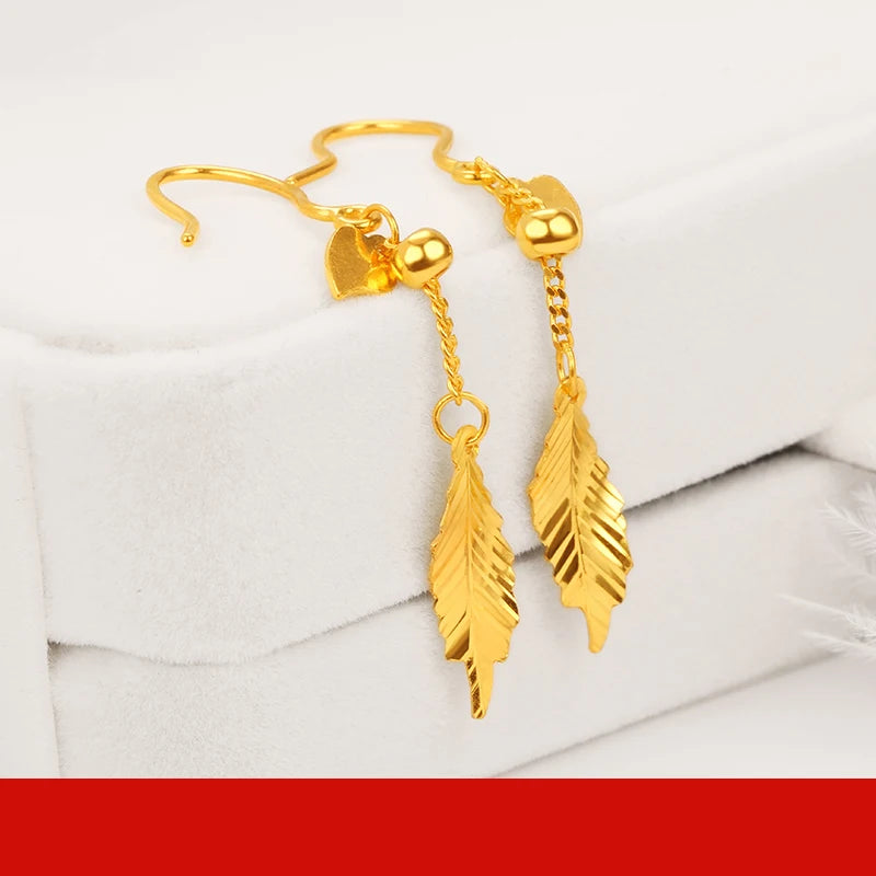 24K Pure Gold Earring Real AU 999 Solid Gold Earrings Nice Good Tassel Trendy Fine Jewelry