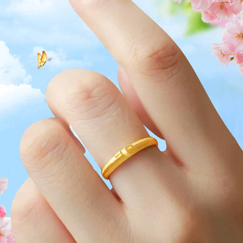 24K Pure Gold Ring Real AU 999 Solid Gold Rings Elegant Shiny  Beautiful Trendy Classic Jewelry