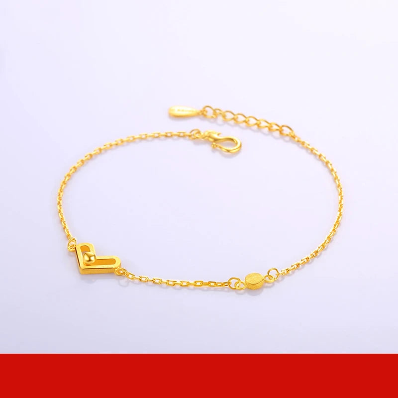 24K Pure Gold Bracelet Real 999 Solid Gold Bangle Heart Beautiful Romantic Trendy Classic Jewelry