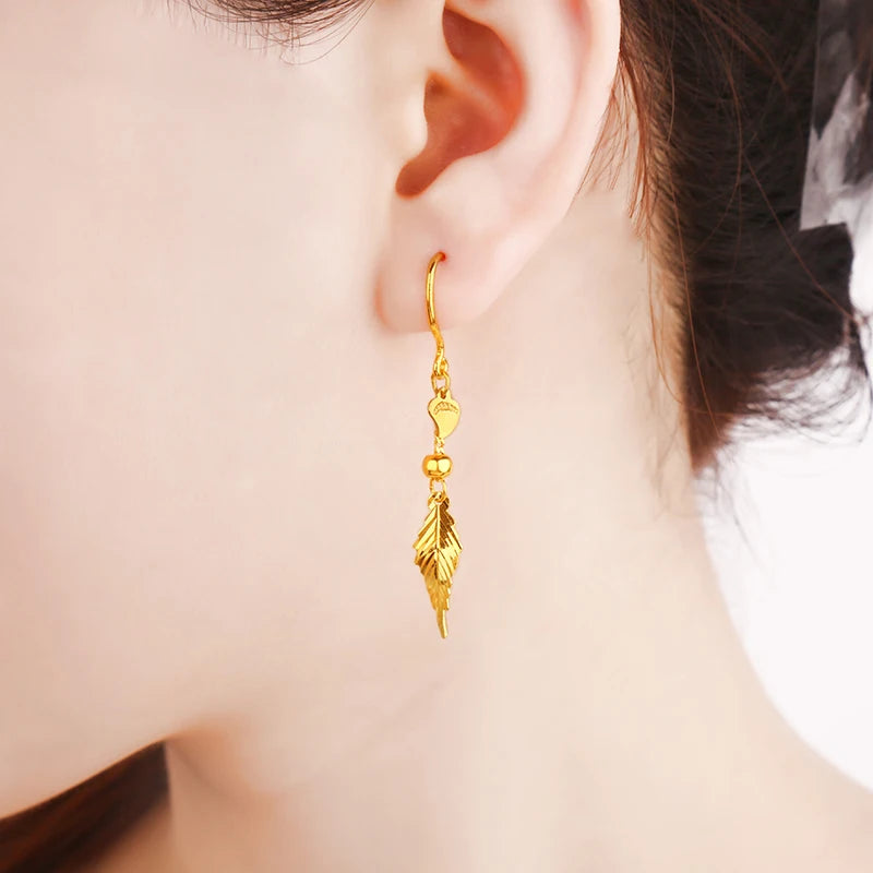 24K Pure Gold Earring Real AU 999 Solid Gold Earrings Nice Good Tassel Trendy Fine Jewelry