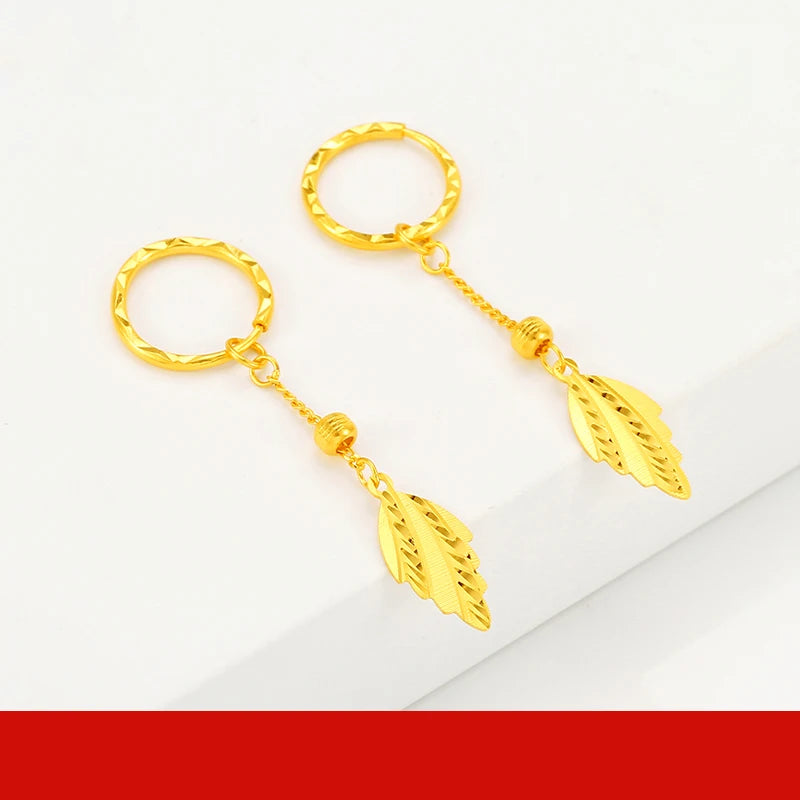 24K Pure Gold Earring Real AU 999 Solid Gold Earrings Nice Good  Upscale Trendy Fine Jewelry