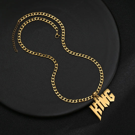 Collier avec pendentif personnalisé avec nom, couleur or, chaîne épaisse de 7 mm de large en acier inoxydable, bijoux pour femmes, cadeaux de Noël