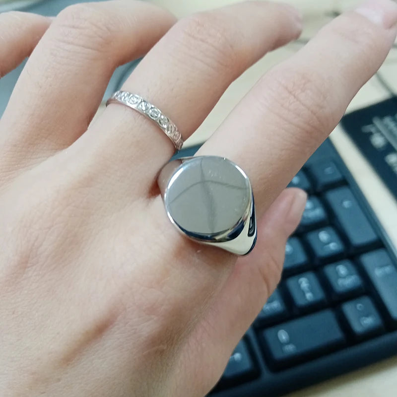Bague en argent massif 925 avec nom gravé 13 mm Bague ronde personnalisée avec photo gravée en 3D ou à plat Bagues chevalières pour Cindy