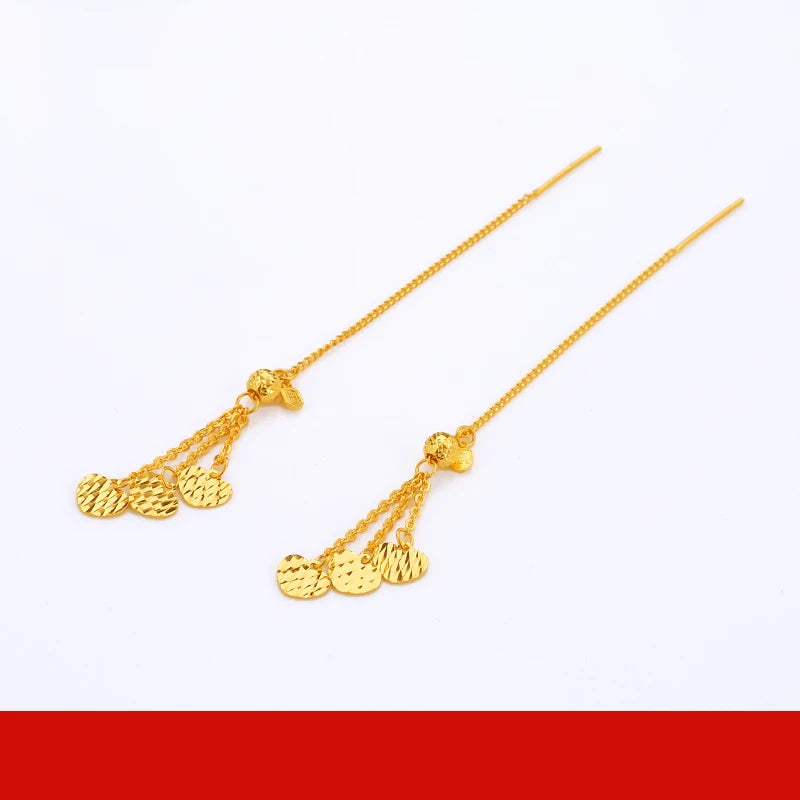 24K Pure Gold Earring Real AU 999 Solid Gold Earrings Nice Good  Tassel Upscale Trendy Fine Jewelry
