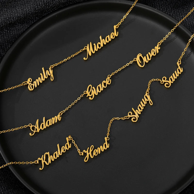 Custom Multiple Name Necklaces For Women Gold Plated Stainless Steel 2 3 4 5 Names Necklace Family Christmas Jewelry Gift