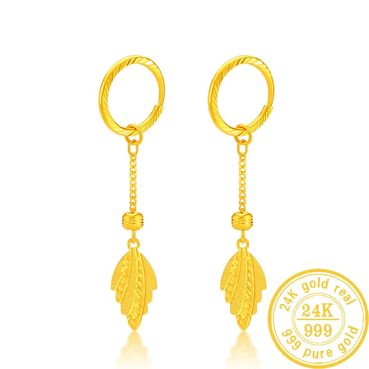 24K Pure Gold Earring Real AU 999 Solid Gold Earrings Nice Good  Upscale Trendy Fine Jewelry