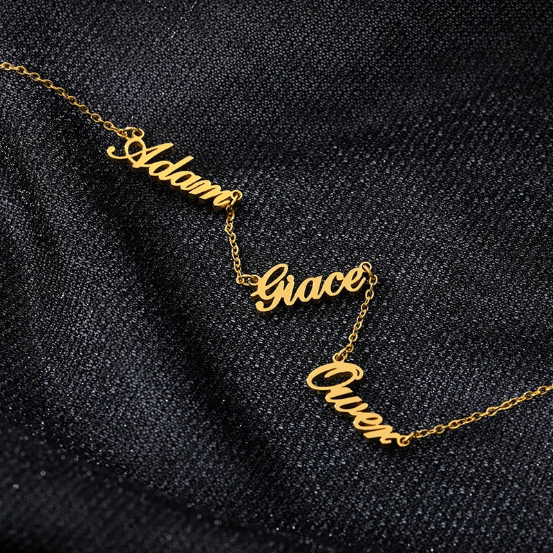 Custom Multiple Name Necklaces For Women Gold Plated Stainless Steel 2 3 4 5 Names Necklace Family Christmas Jewelry Gift