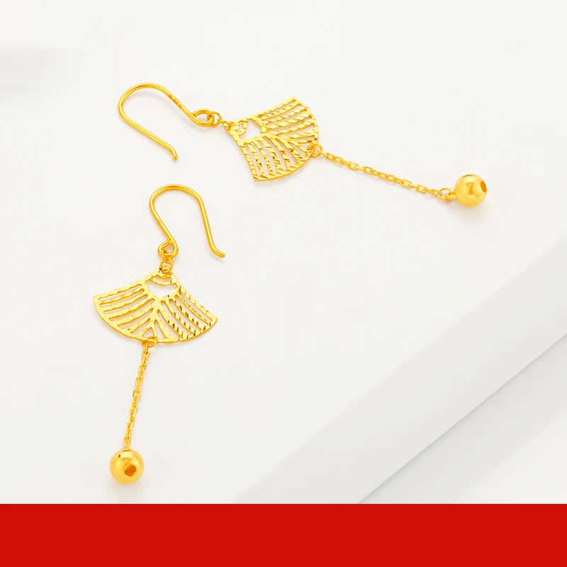 24K Pure Gold Earring Real AU 999 Solid Gold Earrings Nice Good Hollow Ball Tassel Upscale Trendy Fine Jewelry