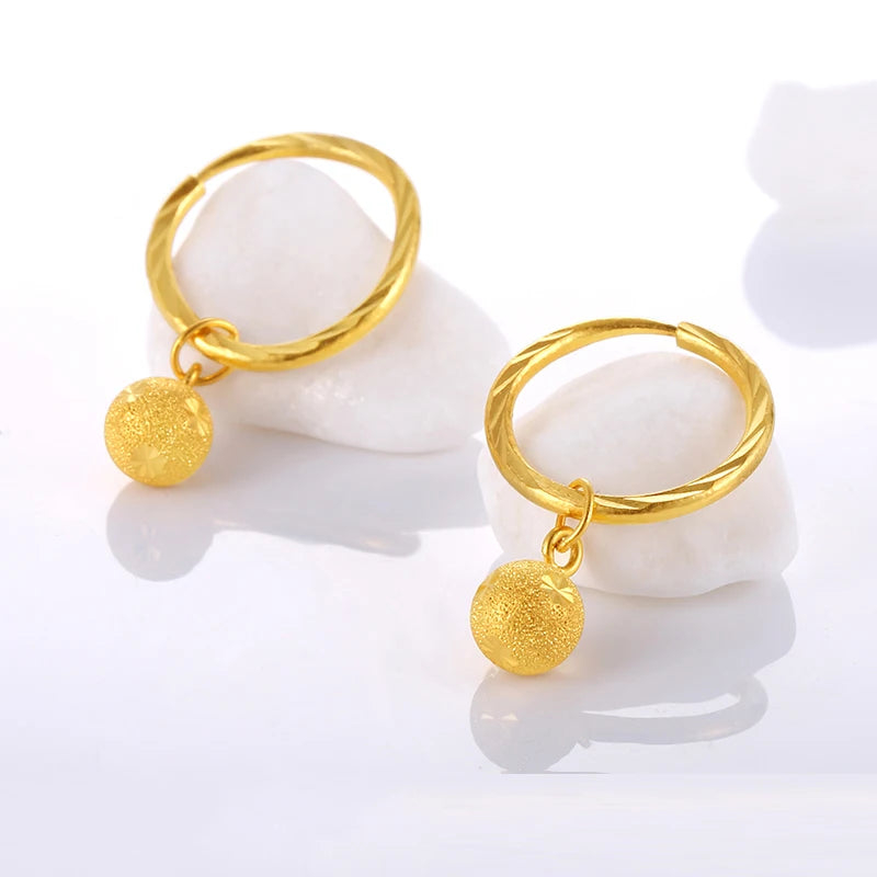 24K Pure Gold Earring Real AU 999 Solid Gold Earrings Good Hollow Ball Tassel Upscale Trendy Fine Jewelry Hot Sell New 2023