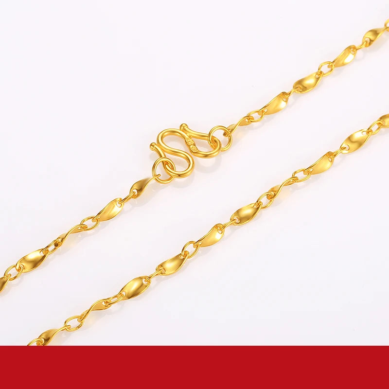 24K Pure Gold Necklace Real AU 999 Solid Gold Chain Smooth Classic Fine Jewelry