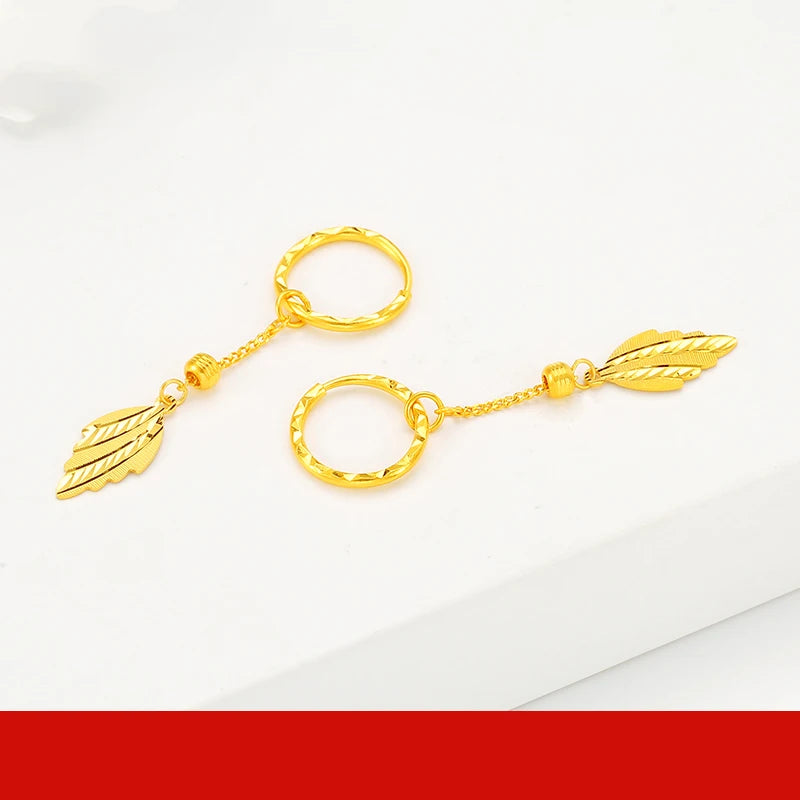 24K Pure Gold Earring Real AU 999 Solid Gold Earrings Nice Good  Upscale Trendy Fine Jewelry