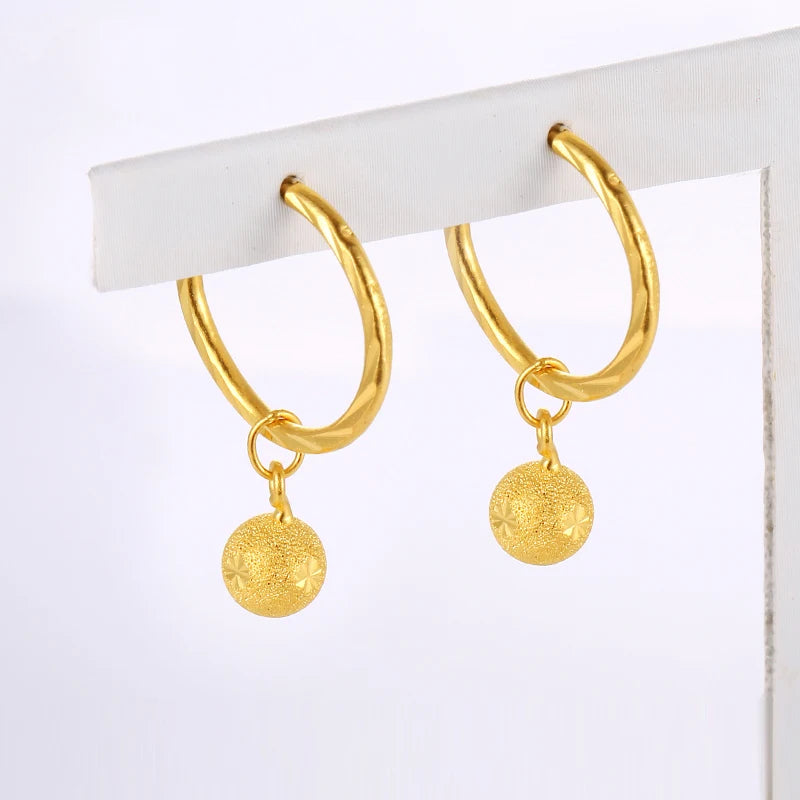 24K Pure Gold Earring Real AU 999 Solid Gold Earrings Good Hollow Ball Tassel Upscale Trendy Fine Jewelry Hot Sell New 2023
