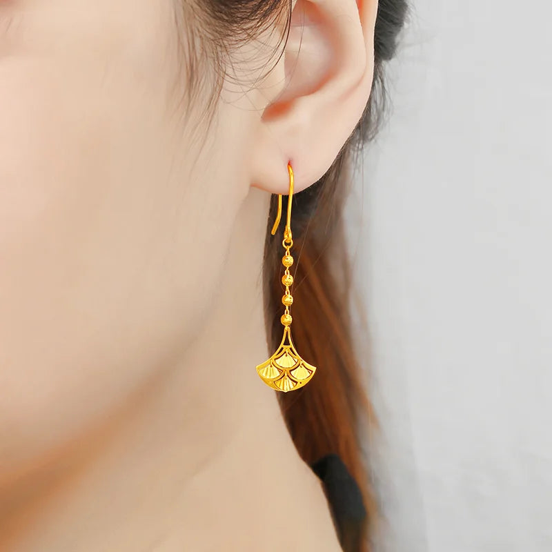 24K Pure Gold Earring Real AU 999 Solid Gold Earrings Nice Good Trendy Fine Jewelry