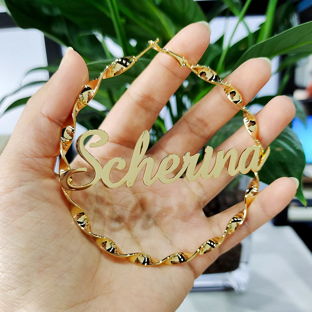 2020 Custom Big Hoop Earrings Customize Name Earring Twist hoop earring Personality Earrings With Statement Words Hiphop Sexy