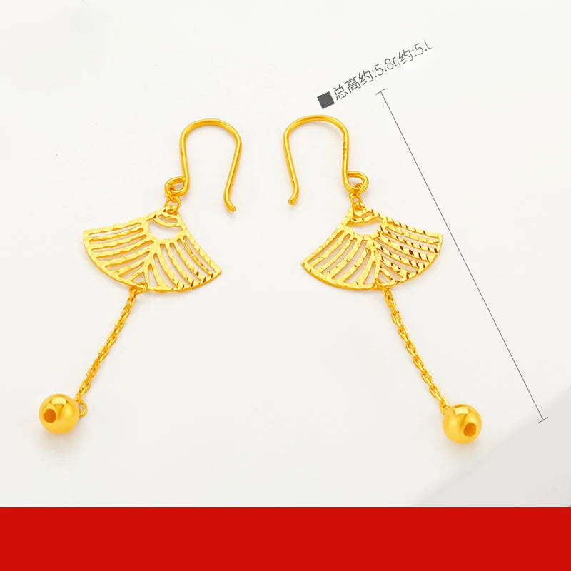24K Pure Gold Earring Real AU 999 Solid Gold Earrings Nice Good Hollow Ball Tassel Upscale Trendy Fine Jewelry
