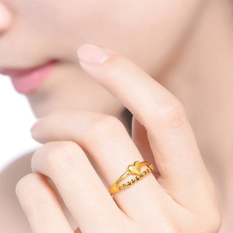 24K Gold Ring Real Pure Solid Au999 Yellow Gold  Love Row Circle Ring Female Ring Gift As Girlfriend Exquisite  Jewelry
