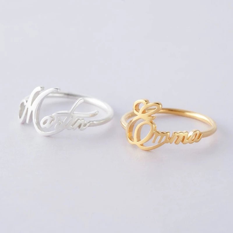 Bagues de fiançailles délicates et personnalisées en acier inoxydable avec plaque signalétique personnalisée, cadeaux de mariage