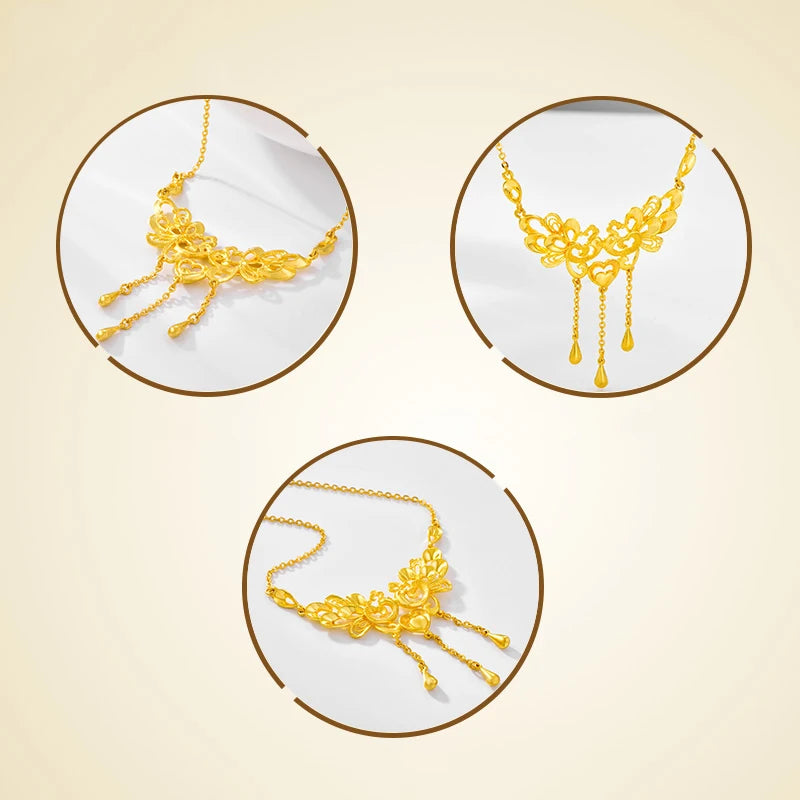 24K Pure Gold Necklace Real AU 999 Solid Gold Chain Beautiful  Upscale Trendy Classic Party Fine Jewelry