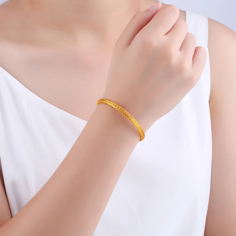 24K Pure Gold Bracelet Real 999 Solid Gold Bangle Women Adjustable Simple Fashion Trendy Classic Fine