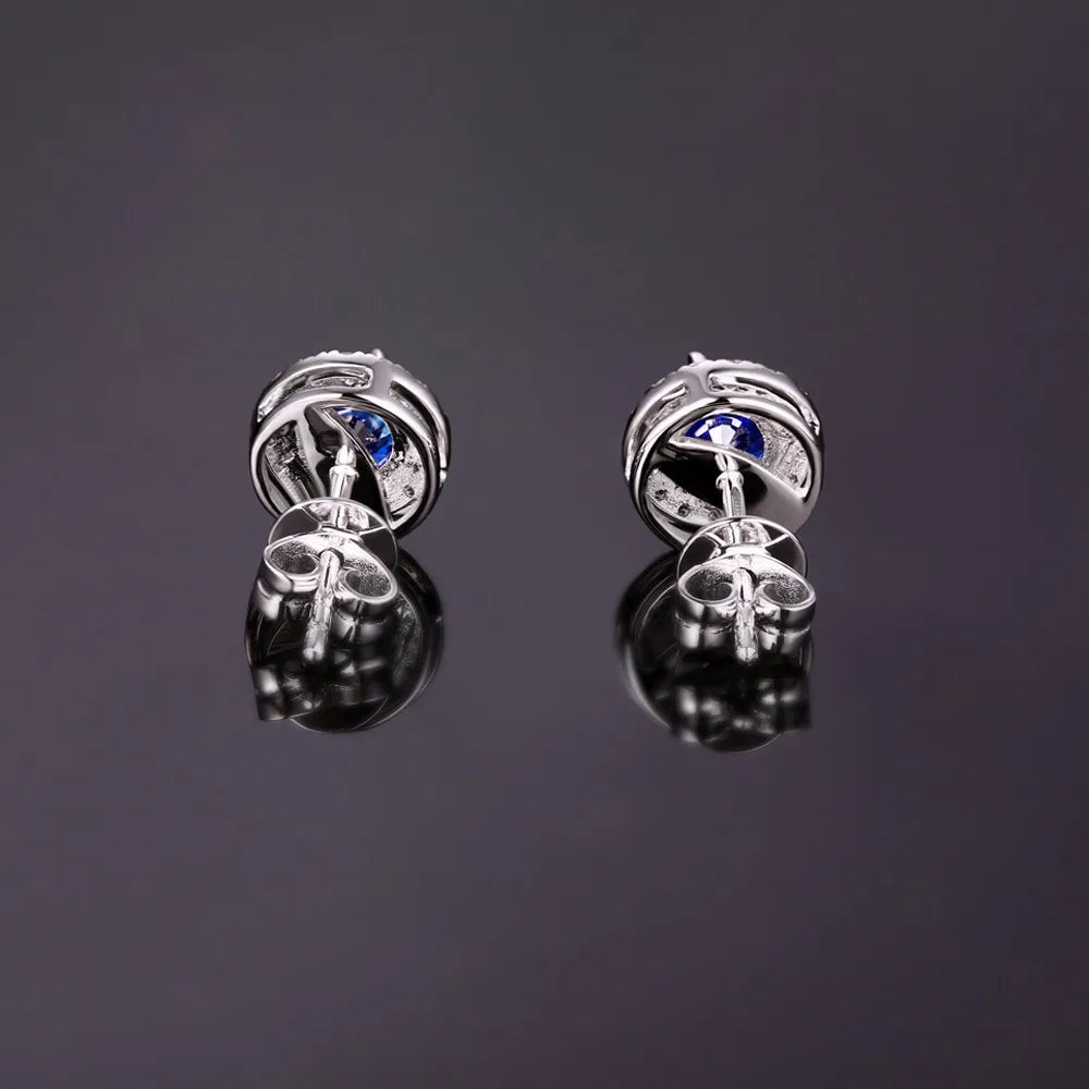 Jewelry 1.00ct Natural Sapphires 0.16ct Diamond 18kt Gold Earrings Stud Earring