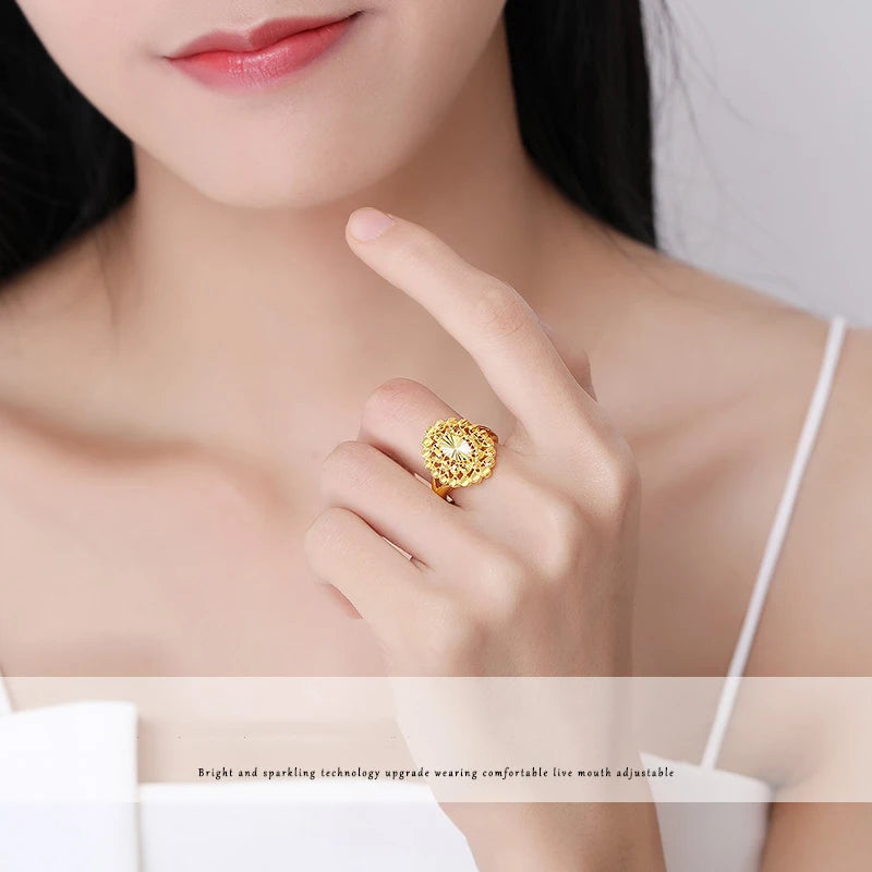 24K Pure Gold Ring Real AU 999 Solid Gold Rings Elegant Shiny  Beautiful Upscale Trendy Classic Jewelry