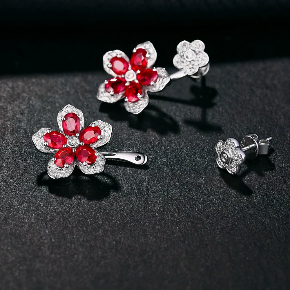 Jewelry 18KT White Gold 2.48ct Natural Ruby 0.34ct  Diamond Engagement Double Sided Earrings