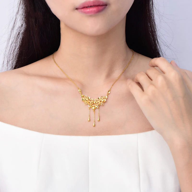 24K Pure Gold Necklace Real AU 999 Solid Gold Chain Beautiful  Upscale Trendy Classic Party Fine Jewelry