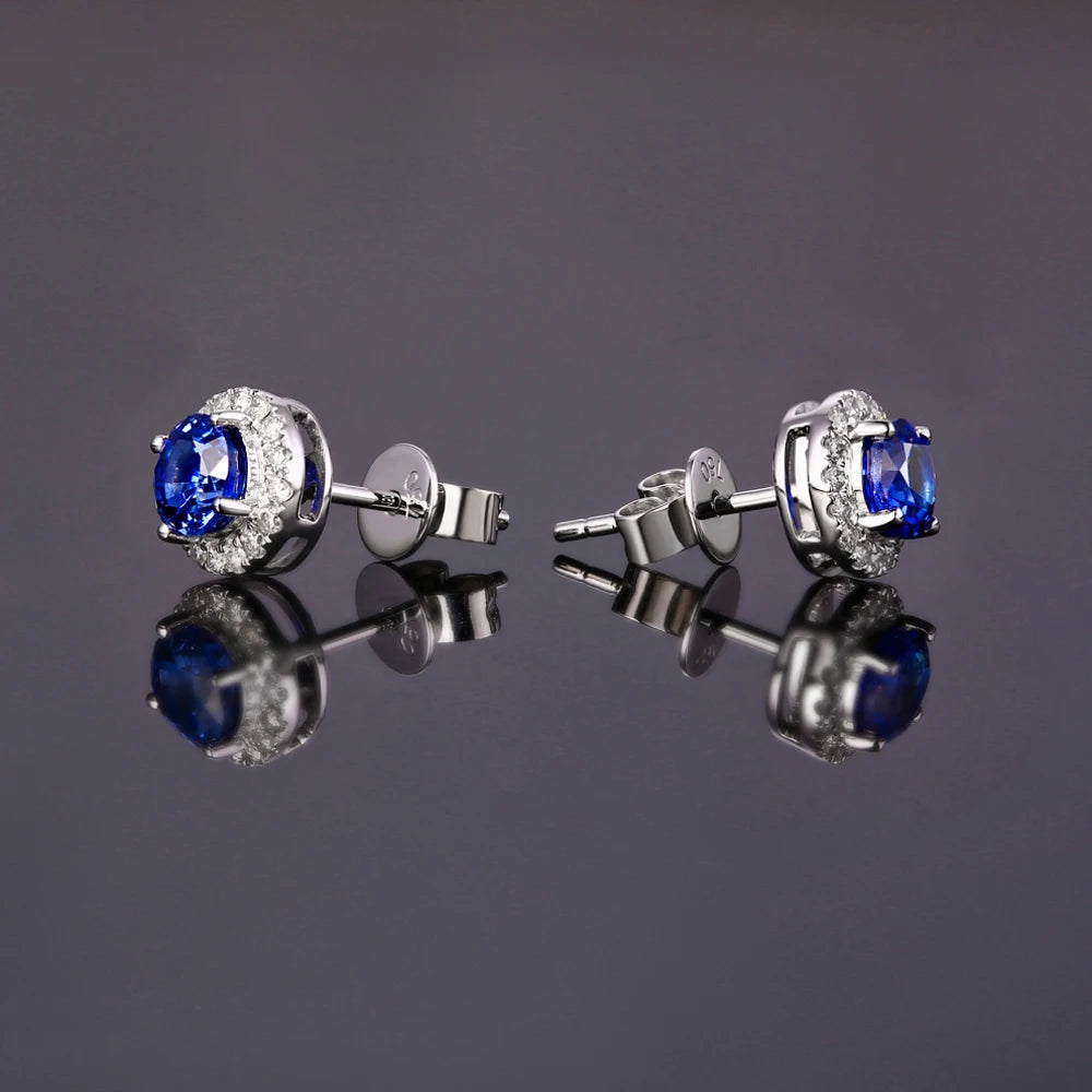 Jewelry 1.00ct Natural Sapphires 0.16ct Diamond 18kt Gold Earrings Stud Earring