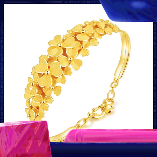 24K Pure Gold Bracelet Real 999 Solid Gold Bangle Upscale Beautiful Flower Romantic  Classic Jewelry