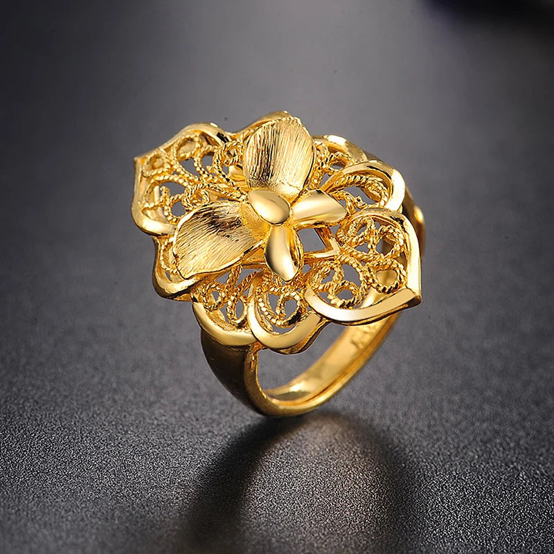 24k pure Yellow Gold with Flower Decoration Charm&Fashion Fine Jewelry for Wedding