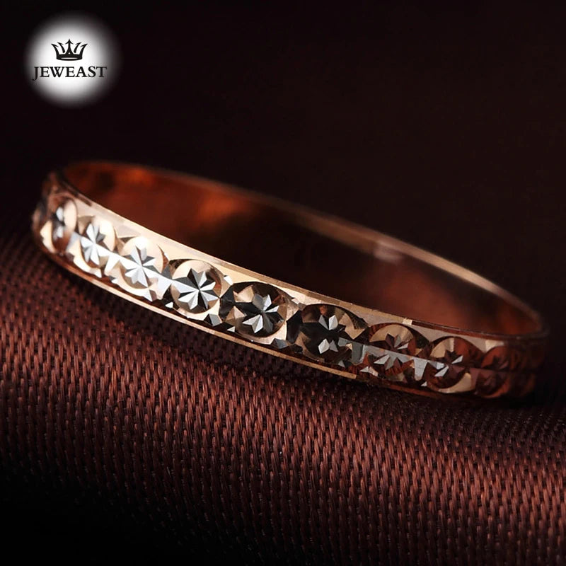 18k Pure Gold Ring Women Rose Engagement Wedding Bands Jewelry Carved Design Real Solid 750