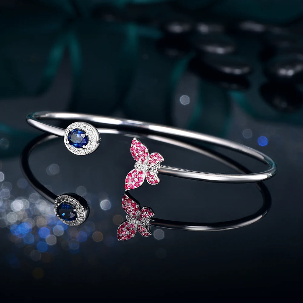 Jewelry 0.45ctw Oval Natural Sapphire & 0.21ct Pink Sapphires 0.01ct Pave Diamond 18K White Gold Gemstone Bracelet