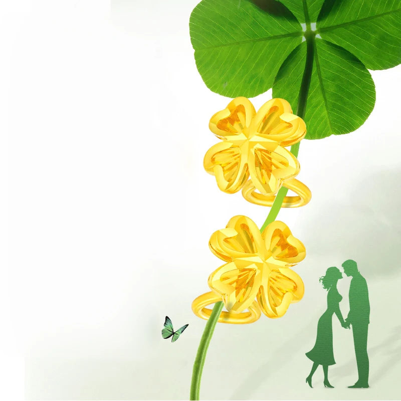 24K Pure Gold Earring Real AU 999 Solid Gold Earrings Smart Beautiful  Four  Clover Upscale Trendy Jewelry