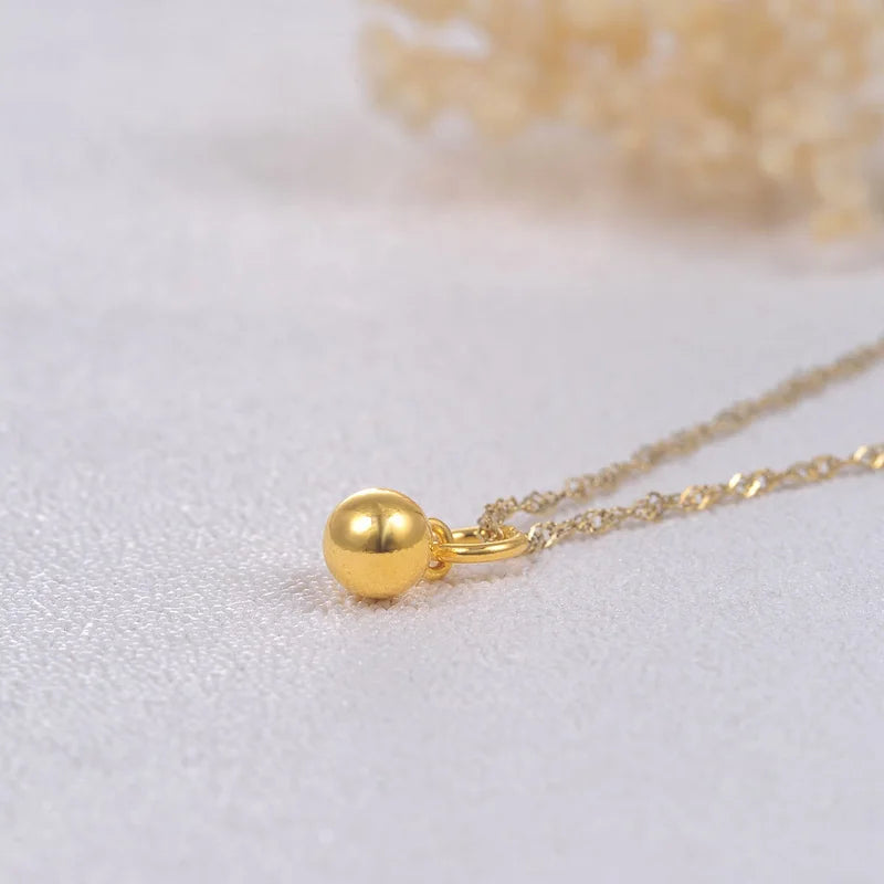 24k Pure Gold Small Round Beads Pendants For Women Simple Classic Charms Delicate Elegant Fine Jewelry