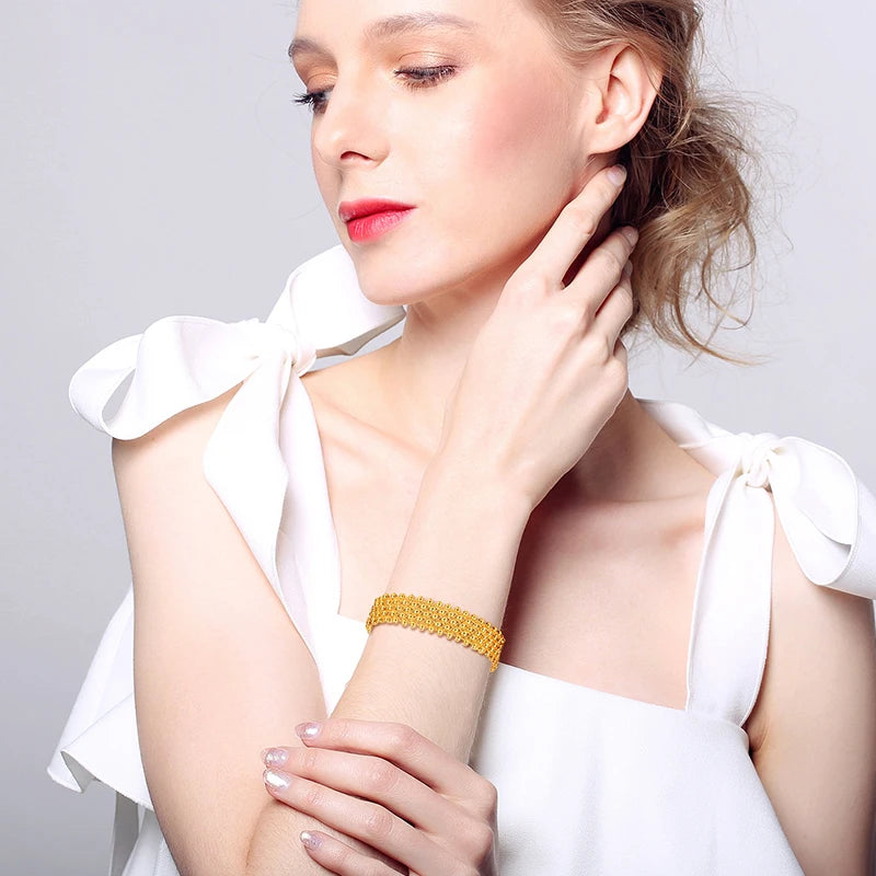 24K Pure Gold Bracelet Real 999 Solid Gold Bangle Beautiful Ball Romantic Trendy Classic Jewelry